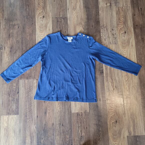 Talbots Women's Large Blue Long Sleeved Shirt Gold Button Accents Top Spring - Picture 7 of 9